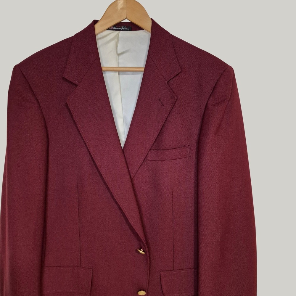 Stafford Blazer Mens 42L Burgundy Worsted Wool 2B Jacket Vintage Classic Formal